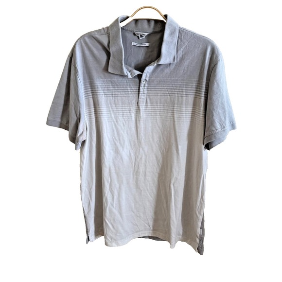 Calvin Klein Other - Calvin Klein Polo Gray and White Striped Cotton Preppy Men's Large Lightweight